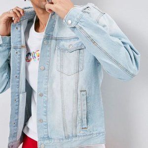 Forever21 Men's Distressed Light Denim Jacket M